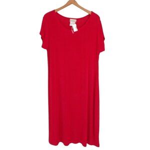 Coldwater Creek NWT Women's Red Sz 2X Pullover Short Sleeve Crewneck Maxi Dress